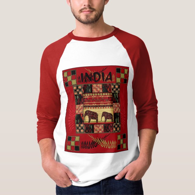 India ethnic patchwork elephants   T-Shirt (Front)