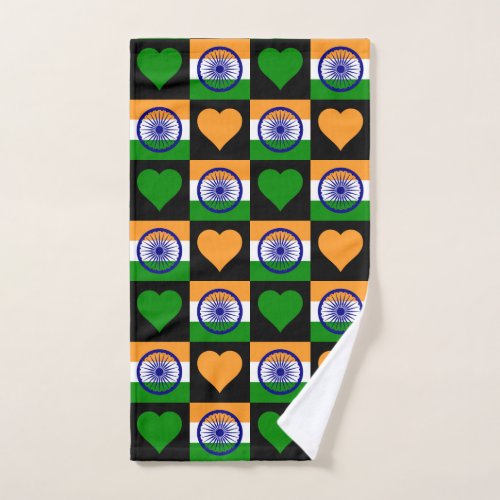 India Flag and Heart Pattern Fun Indian Pride Hand Towel