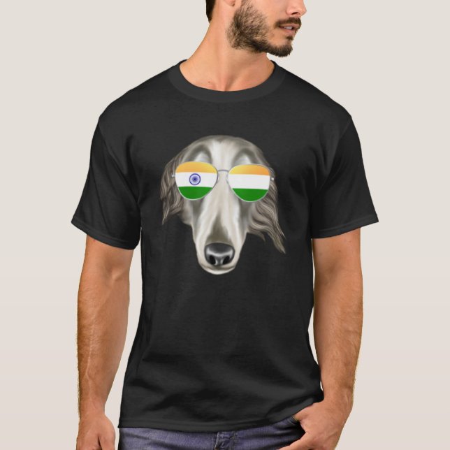 India Flag Borzoi Dog India Pocket T-Shirt (Front)