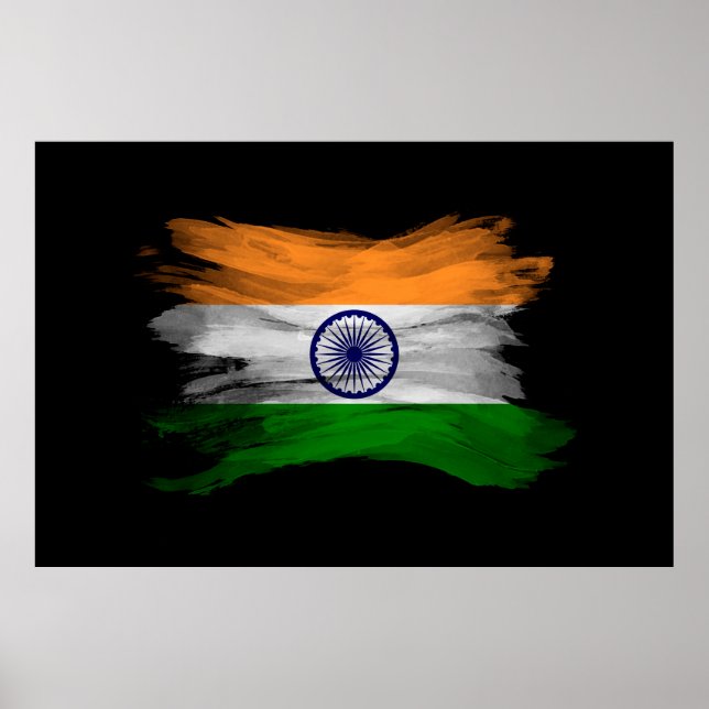 India flag brush stroke, national flag poster (Front)