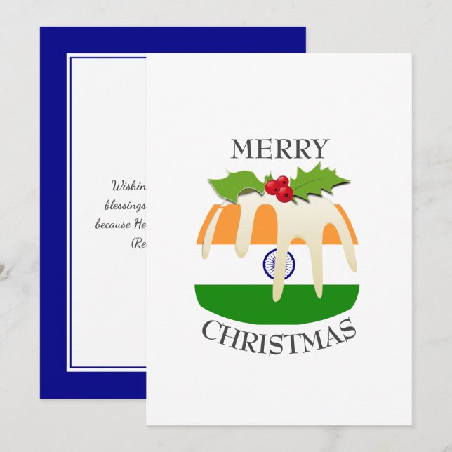 INDIA FLAG | Christmas Pudding | Festive Holiday Card (Front/Back)
