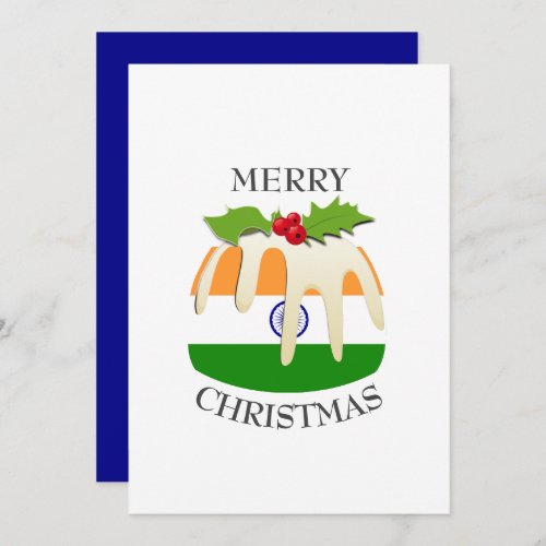 INDIA FLAG  Christmas Pudding  Festive Holiday Card