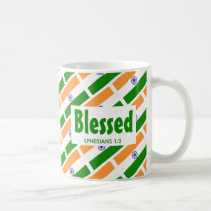 INDIA FLAG Custom Scripture BLESSED Indian Coffee Mug