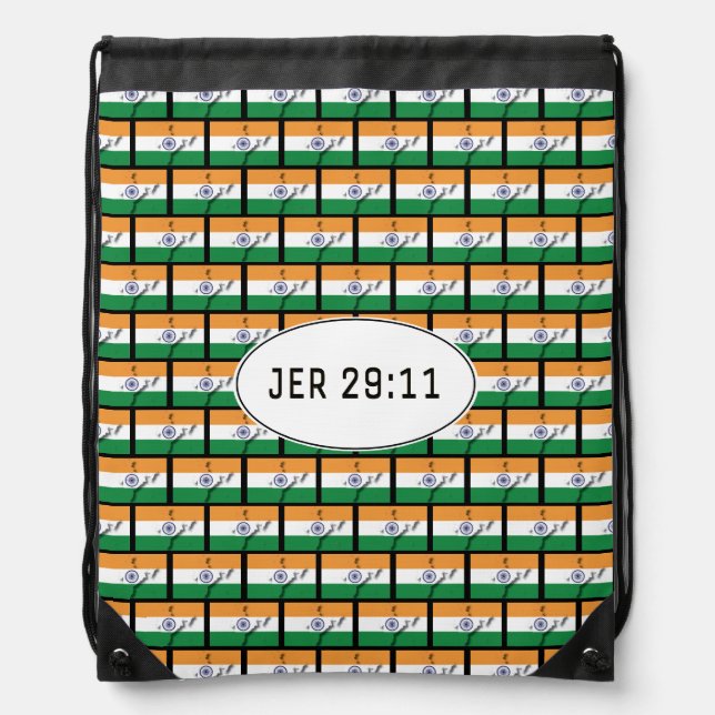 INDIA FLAG | Customizable | JEREMIAH 29:11 Drawstring Bag (Front)