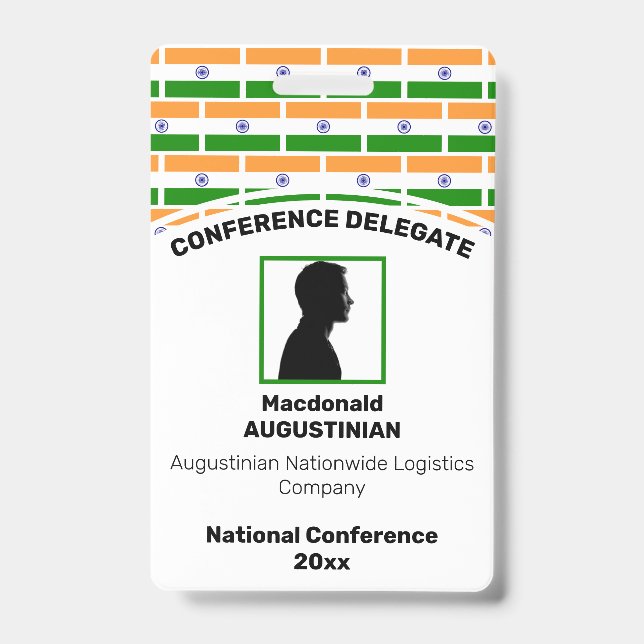 INDIA FLAG Customized Logo Photo ID Name Badge (Front)