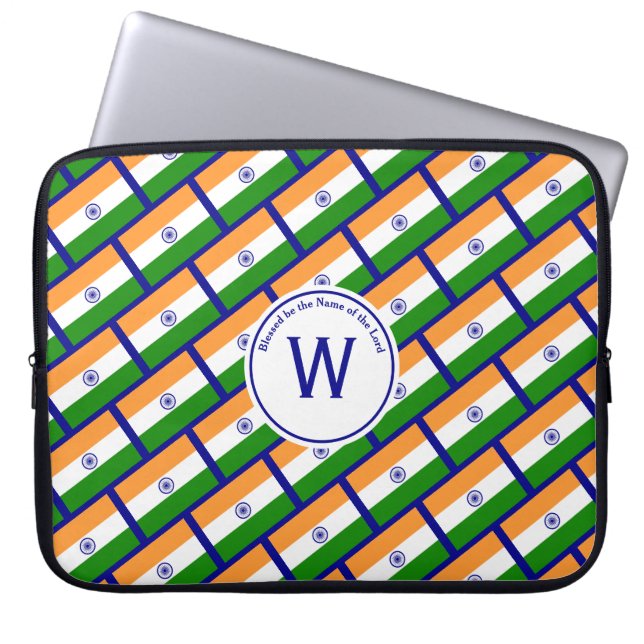 INDIA FLAG Customized Scripture Stylish BLUE Laptop Sleeve (Front)