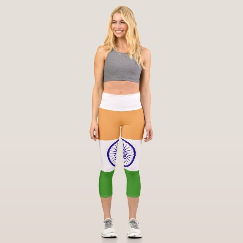 India Flag Emblem Capri Leggings