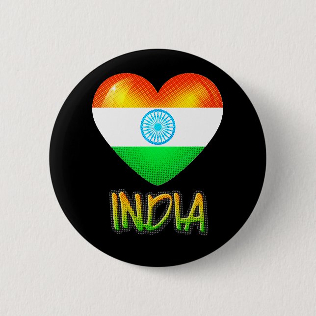 India Flag Heart Cutout Button (Front)
