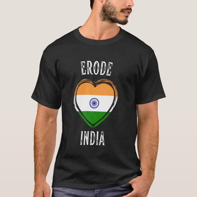 India Flag Heart Erode City T-Shirt (Front)