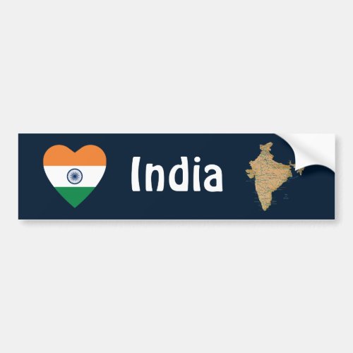 India Flag Heart  Map Bumper Sticker