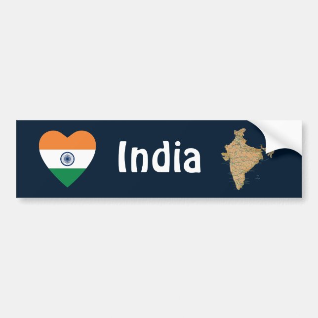 India Flag Heart + Map Bumper Sticker (Front)