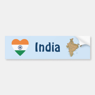 India Flag Heart + Map Bumper Sticker