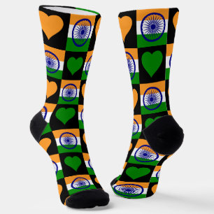 India Flag Heart Pattern Fun Indian Pride Socks