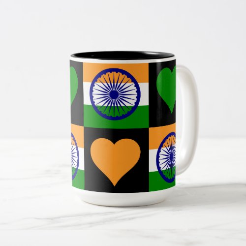 India Flag Heart Pattern Patriotic Indian Pride Two_Tone Coffee Mug