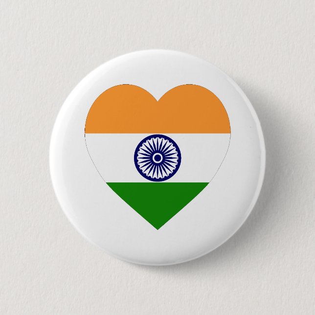 India Flag Heart Pinback Button (Front)