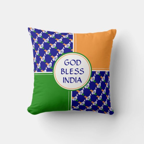 INDIA FLAG Indian BLUE Patriotic God Bless Throw Pillow