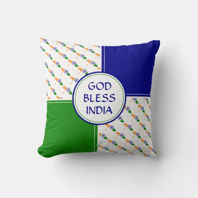 INDIA FLAG Indian Patriotic God Bless Throw Pillow (Front)