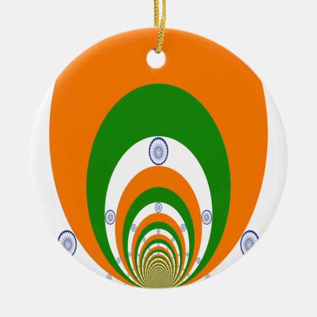 India Flag Kaleidoscope: Endless Unity & Patriotis Ceramic Ornament (Front)