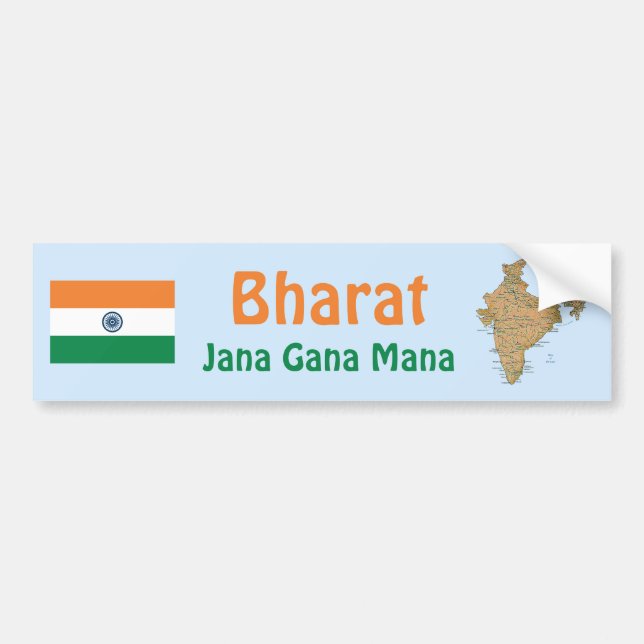 India Flag + Map Bumper Sticker (Front)