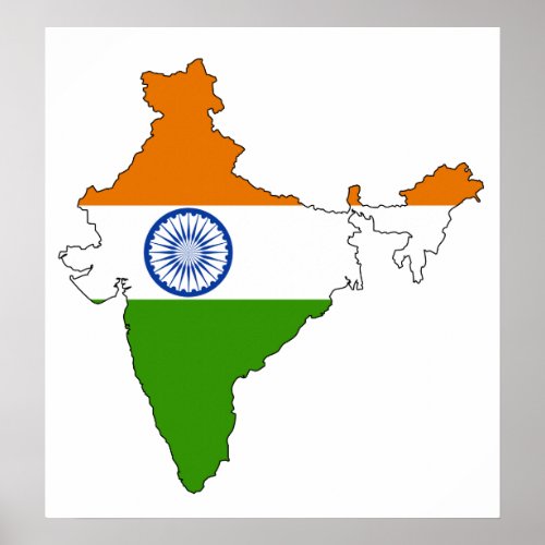 India Flag Map full size Poster