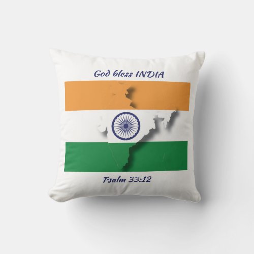 INDIA FLAG MAP Patriotic Scripture Custom WHITE Throw Pillow