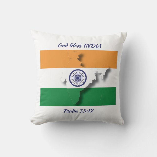INDIA FLAG MAP Patriotic Scripture Custom WHITE Throw Pillow (Front)