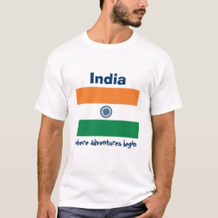 India Flag + Map + Text T-Shirt