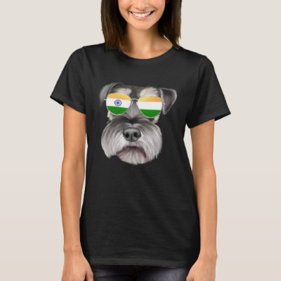 India Flag Miniature Schnauzer Dog India Pocket T-Shirt