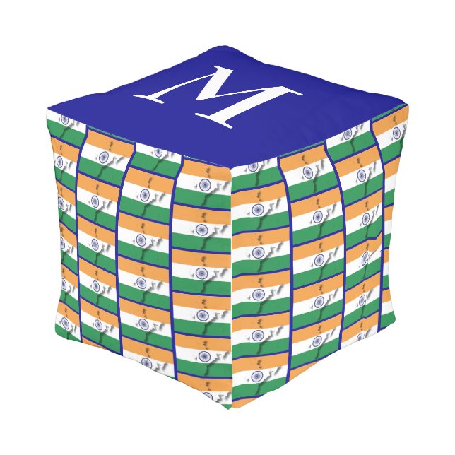 INDIA Flag Monogram Outdoor Pouf (Angled Front)