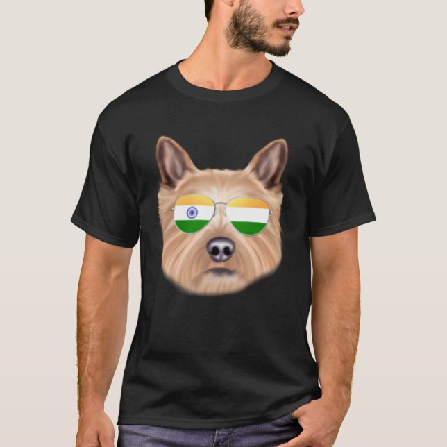India Flag Norwich Terrier Dog India Pocket T-Shirt (Front)