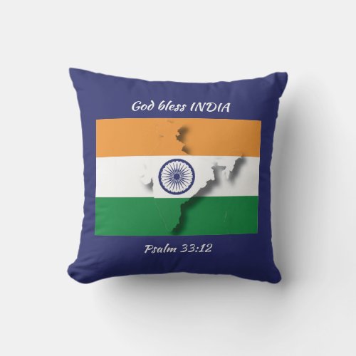 INDIA FLAG Patriotic Scripture Custom BLUE Throw Pillow