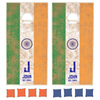 India Flag Personalized Name Monogram Wood Cornhole Set