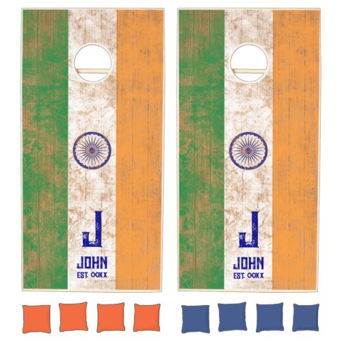 India Flag Personalized Name Monogram Wood Cornhole Set