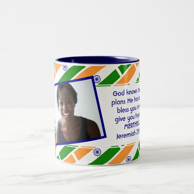 INDIA FLAG Photo Template Add Your Text Two-Tone Coffee Mug (Center)