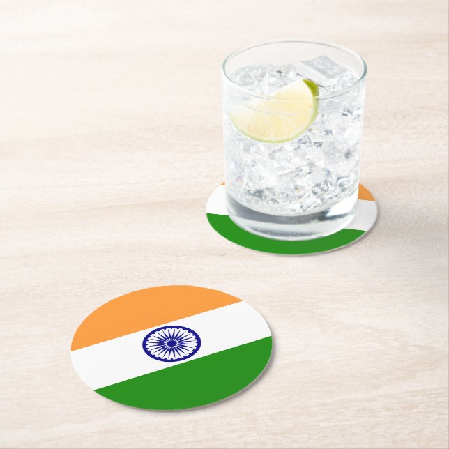 India flag round paper coaster (Insitu)