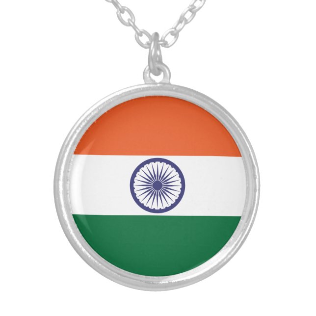 India Flag Silver Plated Necklace (Front)