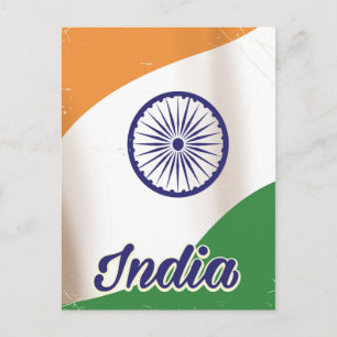 India Flag vintage travel poster. Postcard