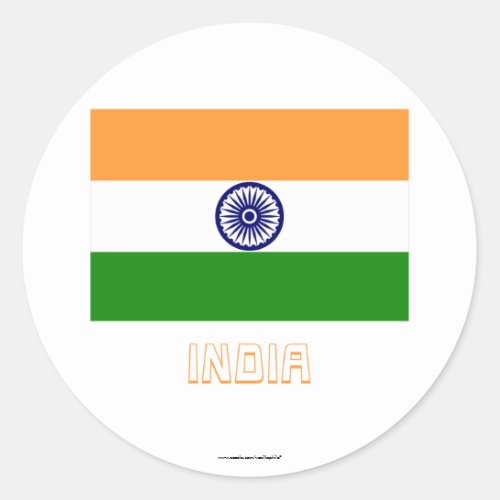 India Flag with Name Classic Round Sticker