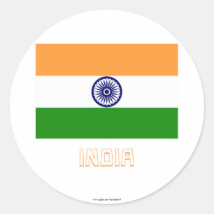 India Flag with Name Classic Round Sticker