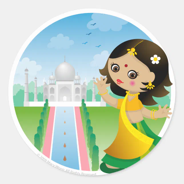 India girl classic round sticker | Zazzle