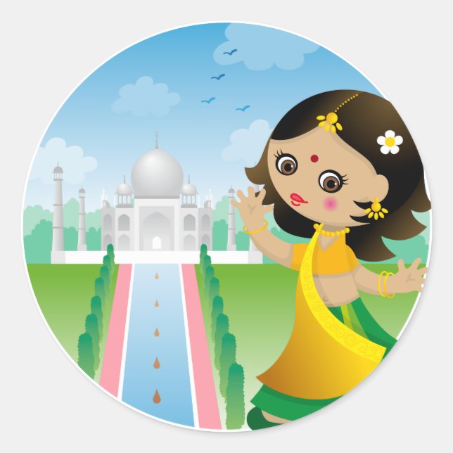 India girl classic round sticker (Front)
