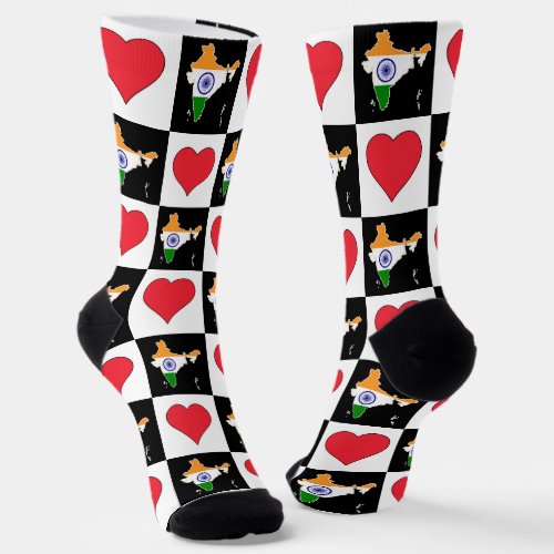 India Heart Pattern Indian National Flag Map Socks
