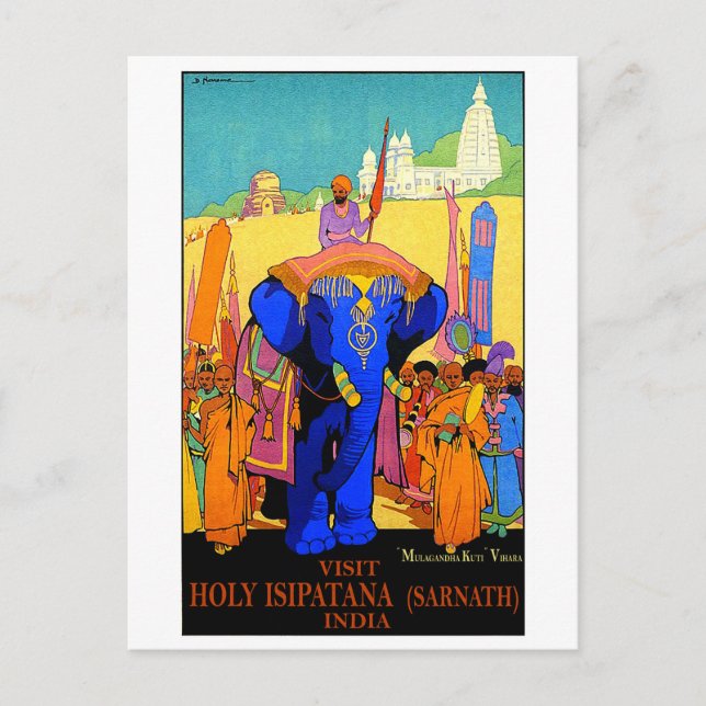 India, holy Isipatana, blue elephant,vintage Postcard (Front)