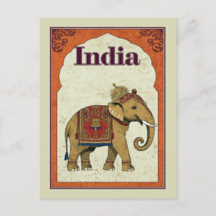 India Illustrated Royal Elephant Art Postcard
