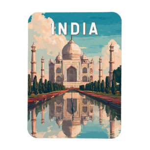 India Illustration Travel Art Vintage Magnet