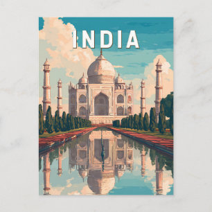 India Illustration Travel Art Vintage Postcard