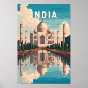 India Illustration Travel Art Vintage Poster