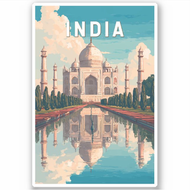 India Illustration Travel Art Vintage Sticker (Front)