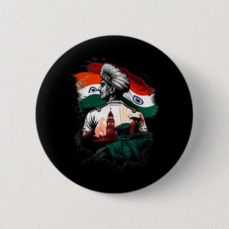 India Independence Day 15 August 1947 Indian Flag Button