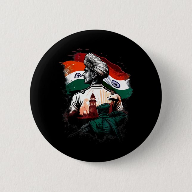 India Independence Day 15 August 1947 Indian Flag Button (Front)